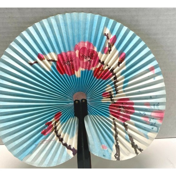 Chinese Cherry Blossoms Hand Fan Painted Circular Paper Folding Floral 10" Asian - Picture 7 of 9